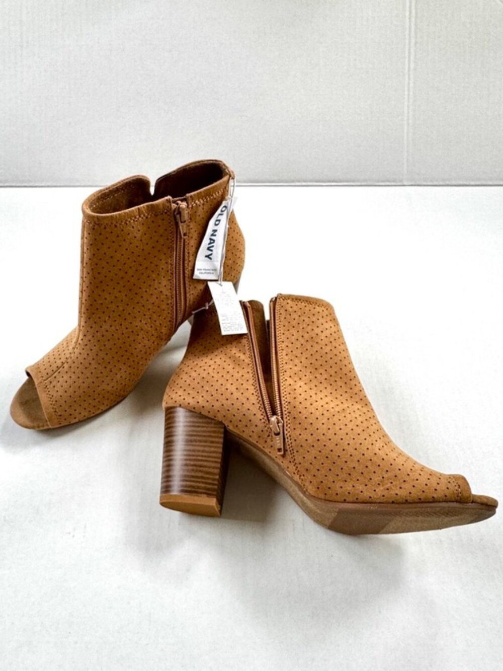 Old Navy NEW Caramel Peep Toe Booties - Women's Size 10 - Faux Suede, Perforated